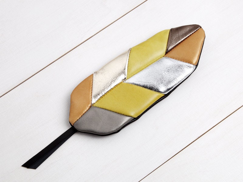 Federtasche "Gold-Silber-Zitronengelb" von BlandineTaschenShop