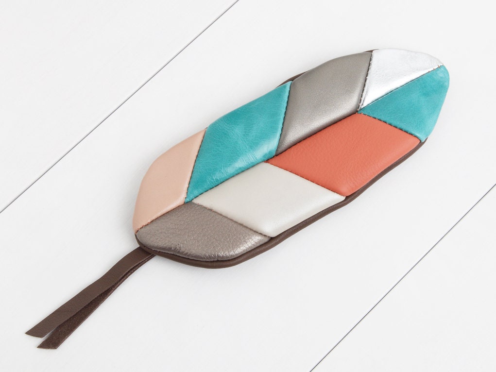 Federtasche "Rosa-Türkis-Perlmutt-Silber" von BlandineTaschenShop