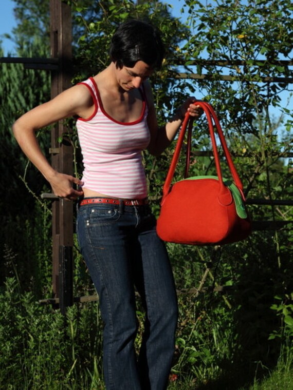 Handtasche L "Rostrot-Grün-Rosa" von BlandineTaschenShop