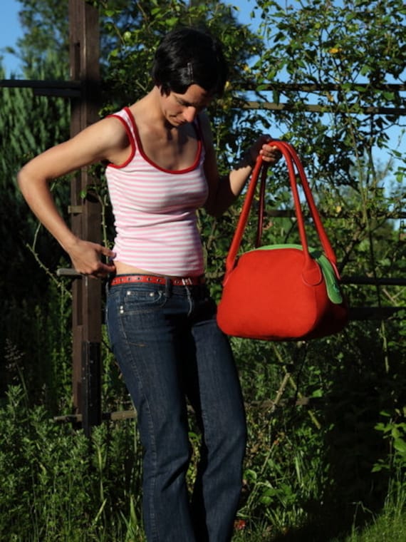 Handtasche L "Rostrot-Grün-Rosa" von BlandineTaschenShop