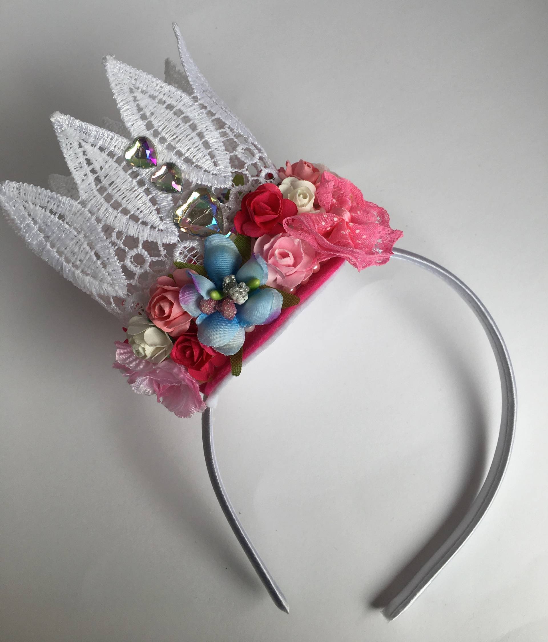 Rosa Blumen Mit Weißer Spitze Kronen Stirnband Rosa Blumen Mit Weißer Spitze Kronen Stirnband von BlanksBazaar
