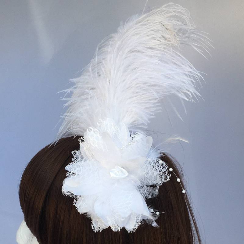 Weiße Feder Mit Spitze Blumenkamm, Fascinator, Hochzeit, Rennen, 20'er Jahre, Kopfschmuck, Weihnachtsfeier Weiße Feder Mit Spitze Blumenkamm, Fascinator, Hochzeit, Rennen, 20'er Jahre, Kopfschmuck, Weihnachtsfeier von BlanksBazaar