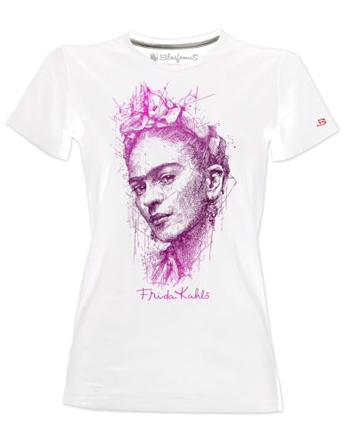 Blasfemus T-Shirt für Damen - Frida Kahlo offizieller Sketch Art-Stil (Weiß-Lila, S) von Blasfemus