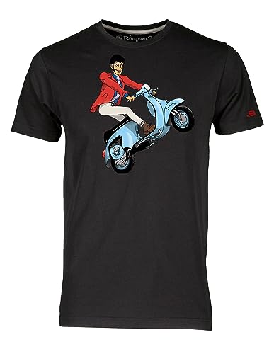 Blasfemus T-Shirt für Herren Lupin III auf Vespa Special Cartoons 80er Jahre Manga, Schwarz , Medium von Blasfemus