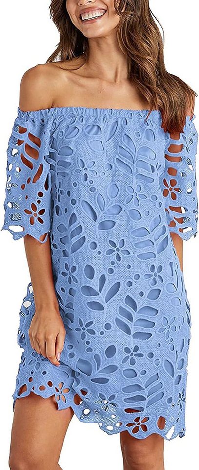 BlauWave Dirndl Trendige Kleider für Frauen Schulterfrei Kurzarm Mode Party (1-tlg., Sommer Sonnenkleid Polyester Kleid) Minikleid Aushöhlen von BlauWave