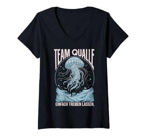 Damen Team Qualle einfach treiben Quallen Kostüm Damen Unterwasser T-Shirt mit V-Ausschnitt von Blaue Nesselqualle Blue jellyfish Qualle Medusa