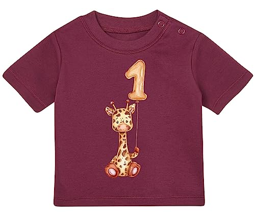 Baby Tshirt in Burgunder 0-36 Monate mit Druck T-Shirt mit Spruch Giraffe mit Luftballon T-Shirt für Kleinkind 0, 1, 2, 3 Jahre von Blauer-Storch