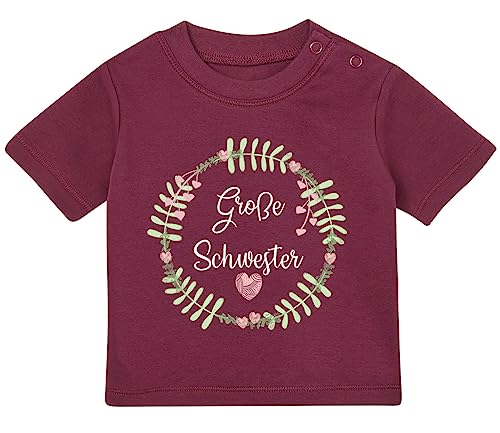 Baby Tshirt in Burgunder 0-36 Monate mit Druck T-Shirt mit Spruch Große Schwester Geburt Herzchen T-Shirt für Kleinkind 0, 1, 2, 3 Jahre von Blauer-Storch