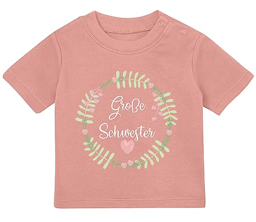 Baby Tshirt in Dusty Rose 0-36 Monate mit Druck T-Shirt mit Spruch Große Schwester Geburt Herzchen T-Shirt für Kleinkind 0, 1, 2, 3 Jahre von Blauer-Storch