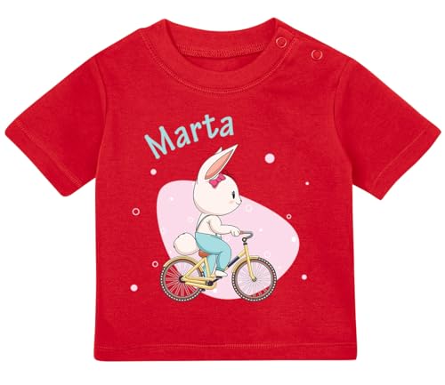 Baby Tshirt in Rot 0-36 Monate mit Druck T-Shirt mit Spruch Niedlicher Hase auf Fahrrad, mit Wunschname personalisiert T-Shirt für Kleinkind 0, 1, 2, 3 Jahre Baby Tshirt in Rot 0-36 Monate mit Druck T-Shirt mit Spruch Niedlicher Hase auf Fahrrad, mit Wunschname personalisiert T-Shirt für Kleinkind 0, 1, 2, 3 Jahre von Blauer-Storch
