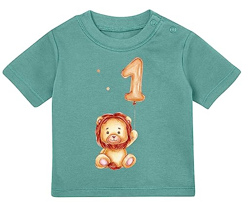 Baby Tshirt in Salbei Grün 0-36 Monate mit Druck T-Shirt mit Spruch Löwe mit Luftballon T-Shirt für Kleinkind 0, 1, 2, 3 Jahre von Blauer-Storch