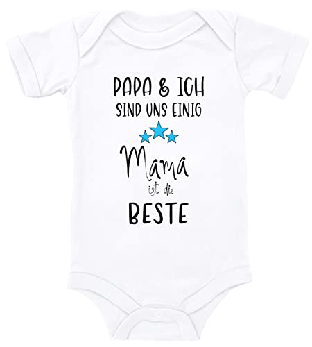 Blauer-Storch Baby Body Papa und Ich sind uns einig Mama ist die Beste Sterne Geschenk für Kleinkind Kurzarm Bio Baumwolle von Blauer-Storch