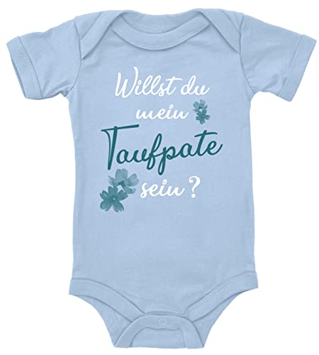 Blauer-Storch Baby Body Willst du mein Taufpate sein Blumen Geschenk Patenonkel Patentante für Kleinkind Kurzarm Bio Baumwolle von Blauer-Storch