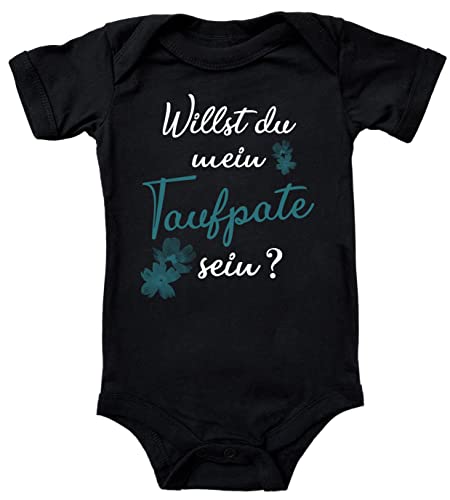 Blauer-Storch Baby Body Willst du mein Taufpate sein Blumen Geschenk Patenonkel Patentante für Kleinkind Kurzarm Bio Baumwolle von Blauer-Storch