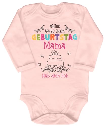 Blauer-Storch Baby Body in Apricot Alles Gute zum Geburtstag MamaFür Mamas Geburtstag für Kleinkind Langarm Bio Baumwolle von Blauer-Storch