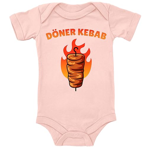 Blauer-Storch Baby Body in Apricot Döner Kebab, Döner Imbiss Spruch Geschenk zur Geburt zum Geburtstag für Kleinkind Kurzarm Bio Baumwolle von Blauer-Storch