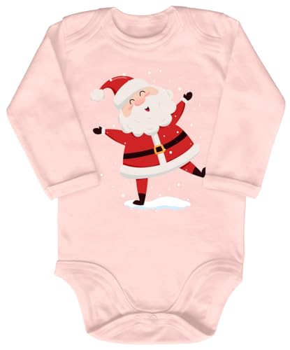 Blauer-Storch Baby Body in Apricot Fröhlicher Weihnachtsmann tanzt im Schnee Nikolaus Santa Claus Geschenk zu Weihnachten für Kleinkind Langarm Bio Baumwolle von Blauer-Storch