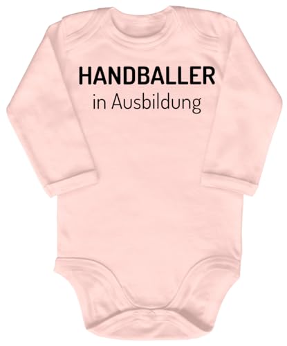 Blauer-Storch Baby Body in Apricot Handballer in Ausbildung Geschenk für den Handball Nachwuchs zur Geburt oder Geburtstag für Kleinkind Langarm Bio Baumwolle von Blauer-Storch