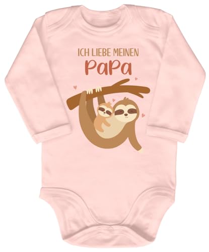 Blauer-Storch Baby Body in Apricot Ich liebe meinen Papa, kuschelnde Faultiere Spruch für Vater und Sohn/Tochter für Kleinkind Langarm Bio Baumwolle von Blauer-Storch