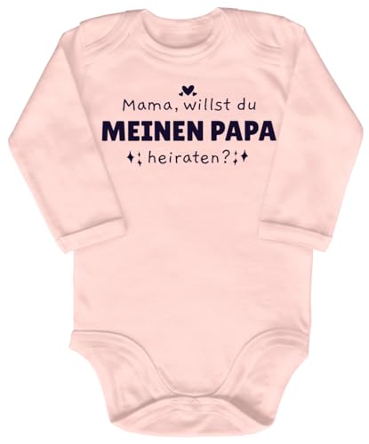 Blauer-Storch Baby Body in Apricot Mama, willst du meinen Papa heiraten?, Hochzeit, Antrag Heiratsantrag vom Vater an die Mutter Langarm Bio Baumwolle von Blauer-Storch