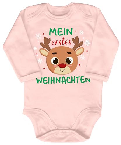 Blauer-Storch Baby Body in Apricot Mein Erstes Weihnachten Rentier mit Roter Nase Geschenk zu Weihnachten, Nikolaus für Kleinkind Langarm Bio Baumwolle von Blauer-Storch