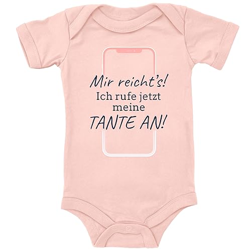 Blauer-Storch Baby Body in Apricot Mir reichts, Ich rufe meine Tante an Lustiger Spruch, Geschenk von der Tante zur Geburt für Kleinkind Kurzarm Bio Baumwolle von Blauer-Storch