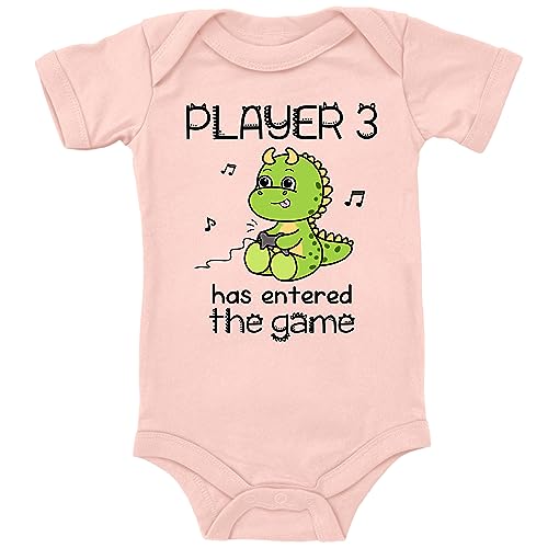 Blauer-Storch Baby Body in Apricot Player 3 has entered the Game Spruch Geschenk zur Geburt für Gamer Kind für Kleinkind Kurzarm Bio Baumwolle von Blauer-Storch