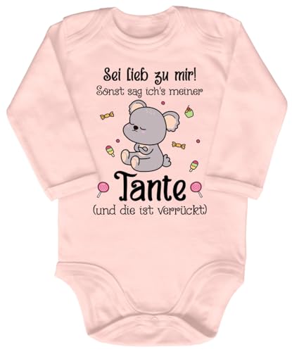 Blauer-Storch Baby Body in Apricot Sei lieb zu mir! Sonst sag ich`s meiner Tante und die ist verrückt, Koala mit Süßigkeiten Geschenk von der Tante an die Nichte oder Neffen Langarm Bio Baumwolle von Blauer-Storch
