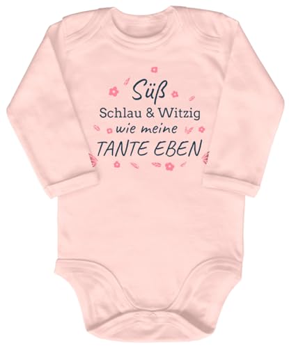 Blauer-Storch Baby Body in Apricot Süß, Schlau und Witzig, Wie meine Tante Spruch Geschenk zur Geburt zum Geburtstag für Kleinkind Langarm Bio Baumwolle von Blauer-Storch