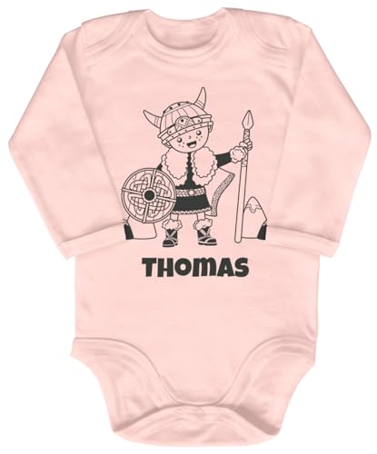 Blauer-Storch Baby Body in Apricot Wikinger mit Wunschnamen personalisiert Spruch Geschenk zur Geburt zum Geburtstag für Kleinkind Langarm Bio Baumwolle von Blauer-Storch