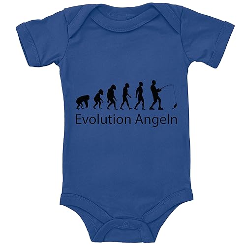 Blauer-Storch Baby Body in Blau Evolution Angeln Lustiger Spruch für den kleinen Angler Nachwuchs für Kleinkind Kurzarm Bio Baumwolle von Blauer-Storch