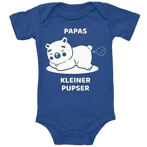 Blauer-Storch Baby Body in Blau Papas kleiner Pupser Spruch Geschenk zur Geburt zum Geburtstag für Kleinkind Kurzarm Bio Baumwolle von Blauer-Storch