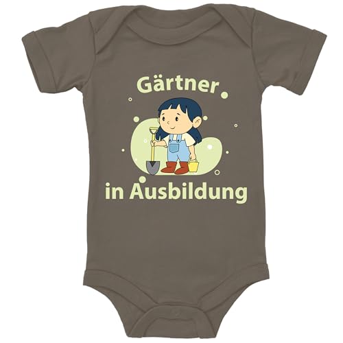 Blauer-Storch Baby Body in Camouflage Gärtner in Ausbildung Süßer Spruch für die kleinen Garten-Freunde und Blumen Kinder Kurzarm Bio Baumwolle von Blauer-Storch