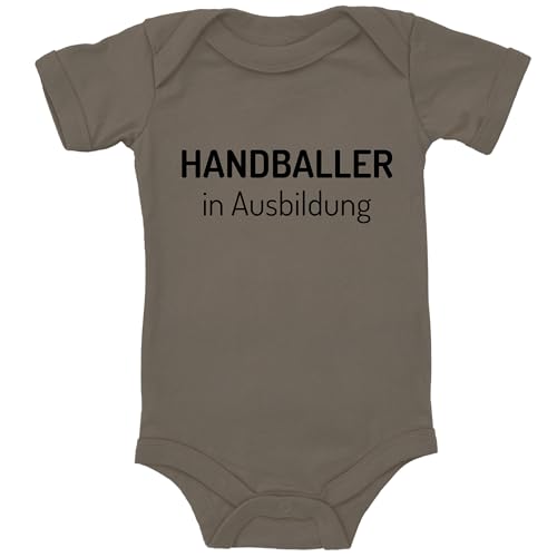 Blauer-Storch Baby Body in Camouflage Handballer in Ausbildung Geschenk für den Handball Nachwuchs zur Geburt oder Geburtstag für Kleinkind Kurzarm Bio Baumwolle von Blauer-Storch