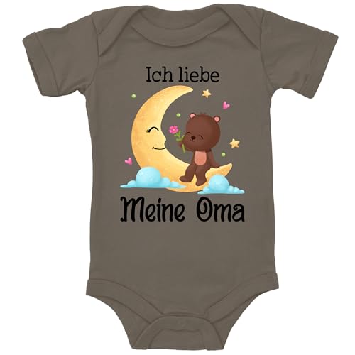 Blauer-Storch Baby Body in Camouflage Ich liebe meine Oma, Kleiner Teddybär mit Mond und Blume Geschenk für die Oma, Großmutter für Kleinkind Kurzarm Bio Baumwolle von Blauer-Storch