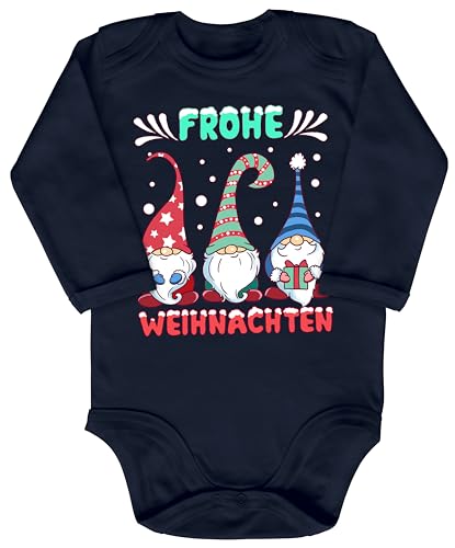 Blauer-Storch Baby Body in Dunkelblau 3 Wichtel wünschen Frohe Weihnachten Geschenk zu Weihnachten, Nikolaus für Kleinkind Langarm Bio Baumwolle von Blauer-Storch