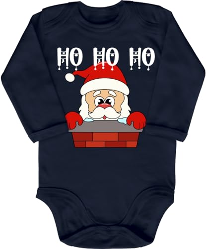 Blauer-Storch Baby Body in Dunkelblau Ho ho ho Weihnachtsmann im Schornstein Geschenk zu Weihnachten für Kleinkind Langarm Bio Baumwolle von Blauer-Storch