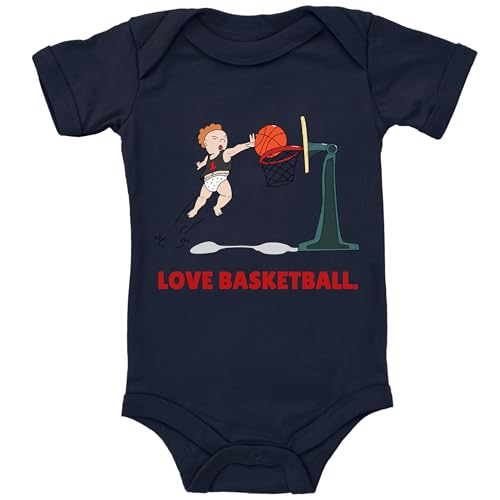 Blauer-Storch Baby Body in Dunkelblau Love Basketball Geschenk für kleine Basketballer zur Geburt für Kleinkind Kurzarm Bio Baumwolle von Blauer-Storch