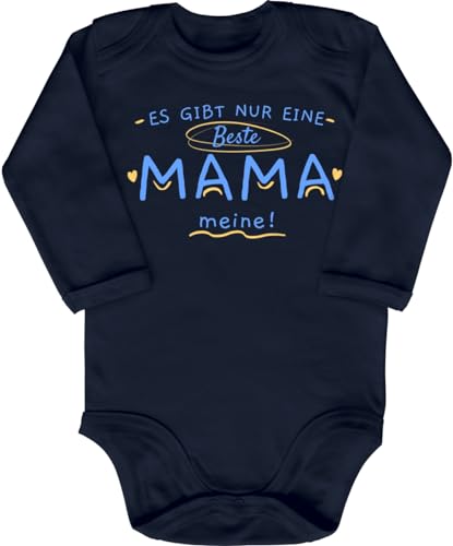 Blauer-Storch Baby Body in Dunkelblau Meine Mama ist die Beste! Spruch Geschenk zur Geburt, Geburtstag oder Muttertag für die Mutter für Kleinkind Langarm Bio Baumwolle von Blauer-Storch