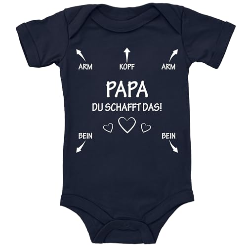 Blauer-Storch Baby Body in Dunkelblau Papa du schaffst das Lustiges Geschenk zur Geburt für den Vater für Kleinkind Kurzarm Bio Baumwolle von Blauer-Storch