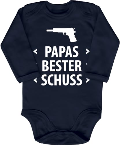 Blauer-Storch Baby Body in Dunkelblau Papa´s bester Schuss Lustiger Spruch zur Geburt für Kleinkind Langarm Bio Baumwolle von Blauer-Storch