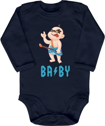 Blauer-Storch Baby Body in Dunkelblau Rock ’n’ Roll Baby mit Gitarre Spruch Geschenk zur Geburt Musikbegeisterte Eltern für Kleinkind Langarm Bio Baumwolle von Blauer-Storch