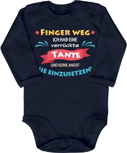 Blauer-Storch Baby Body in Dunkelblau Verrückte Tante und keine Angst sie einzusetzen! Spruch Geschenk zur Geburt zum Geburtstag für Kleinkind Langarm Bio Baumwolle von Blauer-Storch