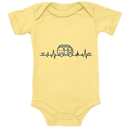 Blauer-Storch Baby Body in Gelb Das Herz schlägt fürs Camping Für die kleinen Camper, Geschenk für Kleinkind Kurzarm Bio Baumwolle von Blauer-Storch
