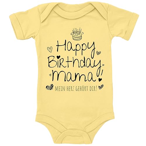 Blauer-Storch Baby Body in Gelb Geburtstags Geschenk für Mama Spruch Geschenk zum Geburtstag der Mutter für Kleinkind Kurzarm Bio Baumwolle von Blauer-Storch