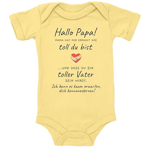 Blauer-Storch Baby Body in Gelb Ich kann es kaum erwarten dich kennenzulernen Papa! Schwangerschaftsankündigung Überraschung an den Vater für Kleinkind Kurzarm Bio Baumwolle von Blauer-Storch