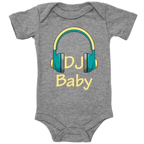 Blauer-Storch Baby Body in Grau meliert DJ Baby, Kopfhörer Geschenk für das Musikbegeisterte Kleinkind zur Geburt Kurzarm Bio Baumwolle von Blauer-Storch