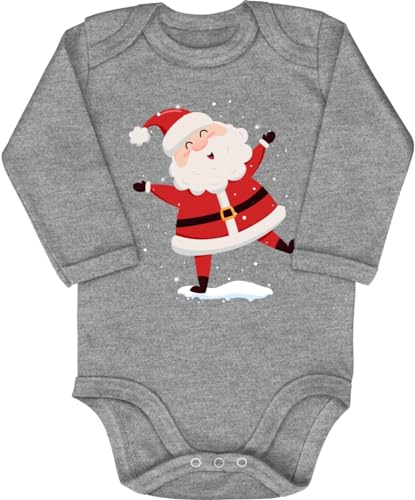 Blauer-Storch Baby Body in Grau meliert Fröhlicher Weihnachtsmann tanzt im Schnee Nikolaus Santa Claus Geschenk zu Weihnachten für Kleinkind Langarm Bio Baumwolle von Blauer-Storch