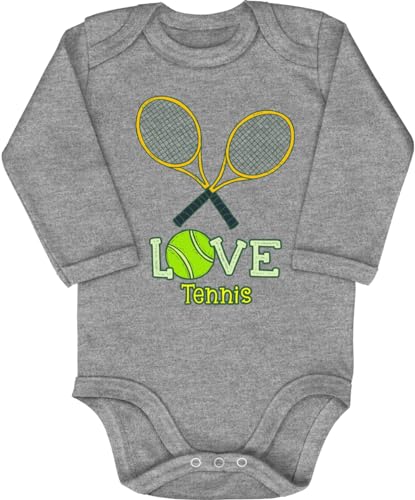 Blauer-Storch Baby Body in Grau meliert Für die kleinen Tennisspieler, Tennis Love Geschenk zum Geburtstag Für Tennis-Fans für Kleinkind Langarm Bio Baumwolle von Blauer-Storch