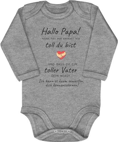 Blauer-Storch Baby Body in Grau meliert Ich kann es kaum erwarten dich kennenzulernen Papa! Schwangerschaftsankündigung Überraschung an den Vater für Kleinkind Langarm Bio Baumwolle von Blauer-Storch